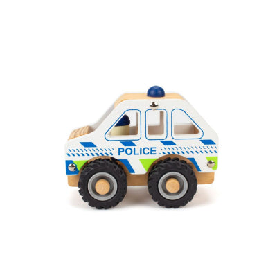 Drveni policijski autić sa gumenim kotačima